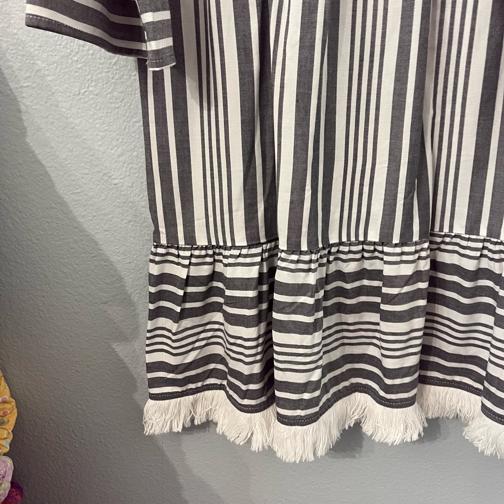 Time and Tru A-line Fringe Long Sleeve Dress in Dark Navy and White Size M NWT - Picture 5 of 9